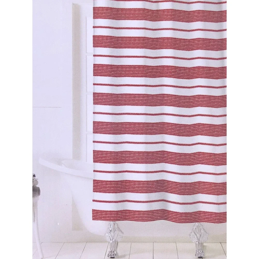 NEW Ralph Lauren Red & White Horizontal Stripe Fabric Shower Curtain 70x72” Xmas